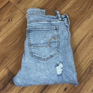 American Eagle acid wash destroyed hi rise jegging crop